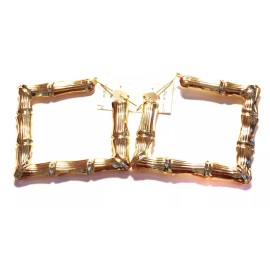 Unbranded SQUARE BAMBOO EARRINGS GOLD TONE HOOP EARRINGS 4 INCH HOOP