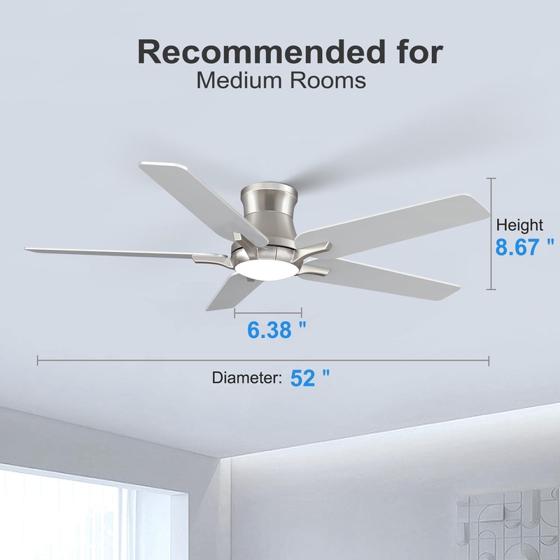 POCHFAN 52 Inch Ceiling Fans with Lights and Remote, Brushed