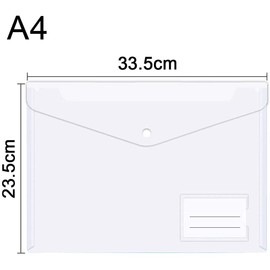 Plastic Wallets A4, 12 Pcs Plastic Document Folder with Snap Button Clear File Folders with Pocket Envelope Wallet Storage Bags for School Office Home Supplies Transparent