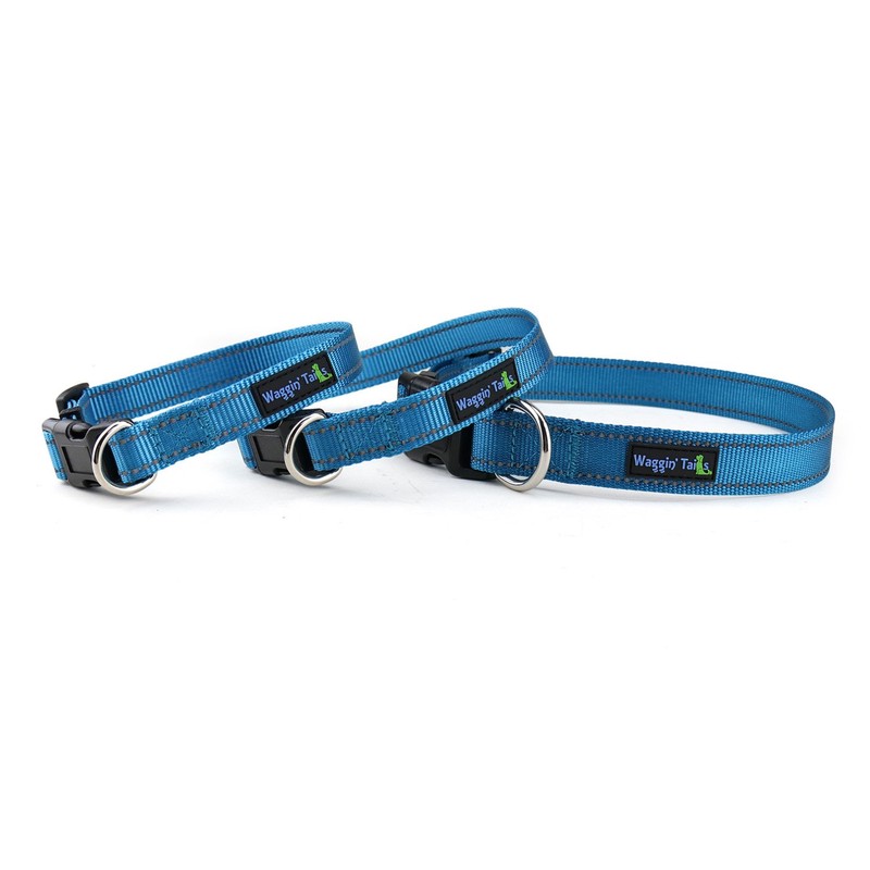 Waggin Tails Classic Reflective Dog Collar (Small, Bright Blue)