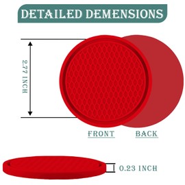 Car Coasters for Cup Holders [4 Pack], 2.77 Inches Silicon Cup Mats Non-Slip Universal Car Cup Holder Insert, Recessed Automotive Interior Accessories (Red)