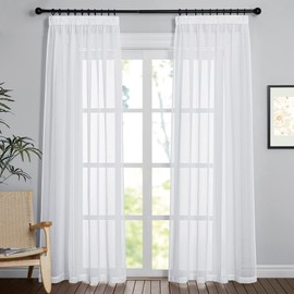 PONY DANCE White Curtains for Bedroom - Linen Look Net Curtain Pencil Pleat Thick Voile Fabric Light Filtering Semi Curtain Panels for Nursery Room, 2 Panels, W 55 inch x D 78 inch, 140CM x 200CM