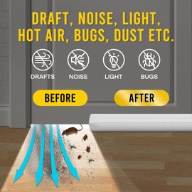 Comfyanno Under Door Draft Stopper - Bottom Door Gap Filler & Seal - Fits 30” to 36” Door, Block Cold Air, Noise, Sound, Wind, Bugs, Easy to Install, Double Side Block, No Adhesive, White