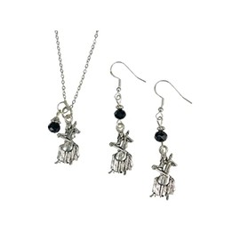 Cello or Celloist Musician Necklace & Earring Set, with jet black crystal faceted accent beads, on an 18 inch chain and sterling silver earwires