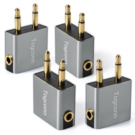 1/8" 1/8 Inch Airplane Flight Headphone Adapter 4 Pack, Dual 3.5mm Male to 3.5mm Female Airplane Headphones Jack Aux Audio Converter Connector (Aluminum Shell) for in-Flight Entertainment Systems