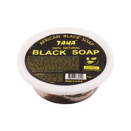TAHA African Black Soap Tub, Organic & 100% Natural, Soothing & Moisturizing, Healthy Cleansing – Great for Blemishes, Acne, Dry Scalp, and More, Natural Scent, 8 Oz (A. Natural, Pack of 1)