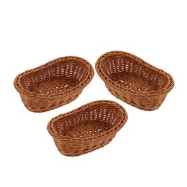 SUPVOX 3pcs Hand Woven Storage Basket Multi Purpose Bread Snack Holder Portable Imitation Rattan Baskets for Fruits Fried Chicken and Home Organization Versatile Kitchen Picnic Storage