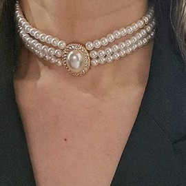 Pearl Choker Necklace for Women Boho Rhinestones Pearl Necklace Multilayer Pearl Prom Choker Necklaces for Wedding Bride Pearl Jewelry Gift (B: pearl choker necklaces)