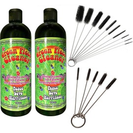 Green Piece® 2 bottles of the 16 oz Cleaner with 5 piece glass tube cleaner and 10 piece glass tube cleaner (2 Glass Cleaners with 15 Nylon Cleaners)