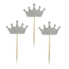 Shiningparty 25 Pack Silver Glitter Crown Cupcake Toppers for Birthday