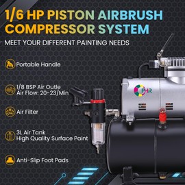 OPHIR 110V Pro Airbrush Kit, Air Brush Set Compressor with 3L Air Tank, 0.2mm 0.3mm 0.8mm Airbrushes & Cleaning Kit, Color Wheel, 1/6 HP Airbrush Compressor Quiet for Model Painting Body Tattoo