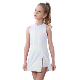 Dance Costumes for Girls 4-5 Years Old Silver Sparkles Side Split Party Dresses with Metallic Shorts
