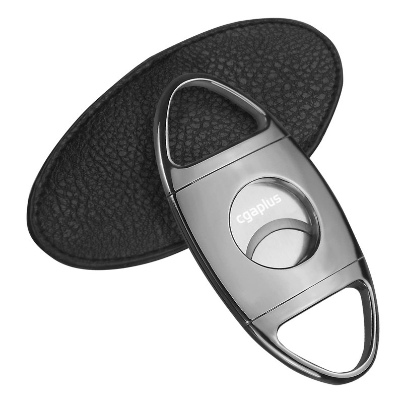 Cigar Cutter Stainless Steel Double Blade Guillotine with Leather Pouch