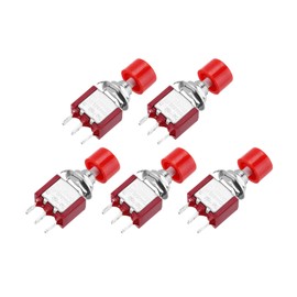 sourcing map 5 Pcs 2A/5A 250V AC/120V AC 7mm Mini Momentary Push Button Switch SPST NO+NC Red Switch Button with Soldering Foot for Electronic Devices