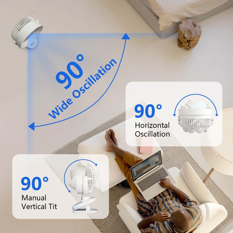 Desk Power Fan Quiet Operation Cooling, 90° Variable Tilt, 5