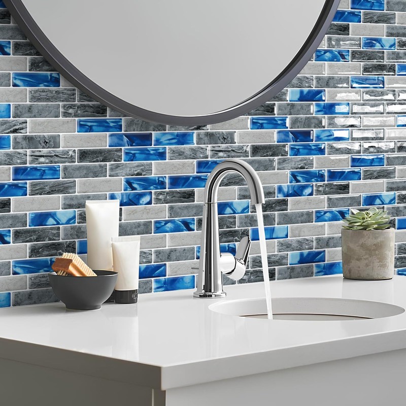 DEWOO Kitchen Backsplash Self Adhesive Wall 3D Marble Tiles Peel
