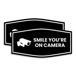 Fancy Smile You're On Camera Sign (Black) - Medium (2 Pack)