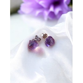 MIRLO BLANCO Aretes drusa amatista naturales artesanales con acero inoxidable hipoalergénico (Amatista)