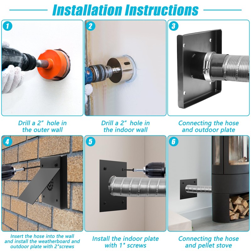 Zhaoyao Pellet Stove Pipe Kit, Aluminum 2’’ x 60’’ Pellet