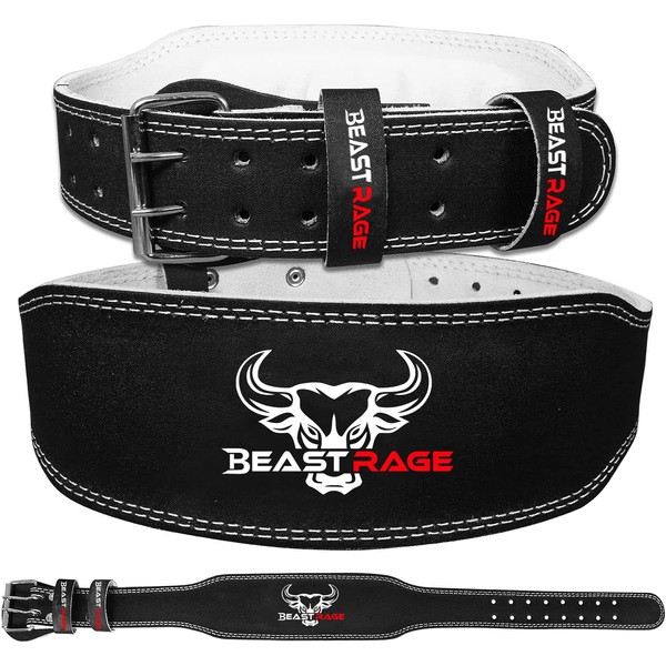 Beast Rage Leather Weight Lifting Belt 10 Adjustable Holes Padded Gym Belt Buckle Bodybuilding Powerlifting Fitness Training Strength Weight Lifting Belt Men Women
