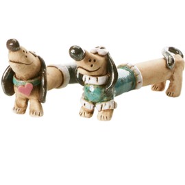 EnigmaSupplies Handmade Ceramic Dachshund Pair