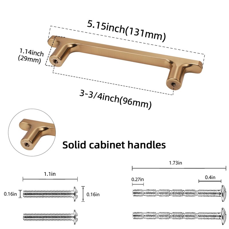 POVEFONK 10 Pack 3-3/4 inch(96mm) Champagne Copper Kitchen Cabinet Handles