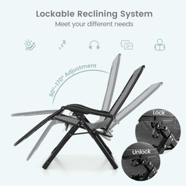 Giantex Zero Gravity Chair with Patio Cushions, Adjustable Folding Reclining Lounge Chair with Pillow and Cup Holder, Outdoor Lawn Recliner for Beach Pool Porch Tanning Camping (1, Gray)