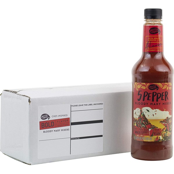 Master of Mixes 5 Pepper Extra Spicy Bloody Mary Drink Mix, Ready to Use, 1 Liter Bottle (33.8 Fl Oz), Individually Boxed