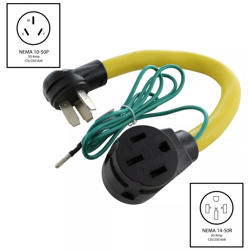 AC WORKS® 50 Amp NEMA 10-50P to NEMA 14-50R Flexible