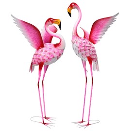 WONDER GARDEN Pink Flamingo Statue-Garden Statues for Outside - 2 Pack Flamingos Sculptures Statue, Metal Birds Yard Art for Pond, Patio, Outdoor, Porch Decor