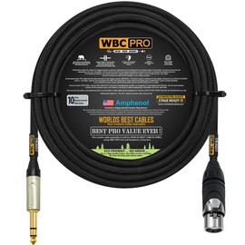30 Foot - WBC-PRO-Quad Ultra-Silent Ultra-Flexible Balanced Star-Quad XLR to TRS Cable with Amphenol AXX3F Female XLR & QS3P-AU Straight TRS Stereo Phone Plugs - Black Tweed Jacket