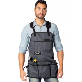 Under NY Sky Tool Apron - Magnetic Holder, 18 Pockets, CrossBack - Woodworker, Electrician - Gray Oxford Canvas