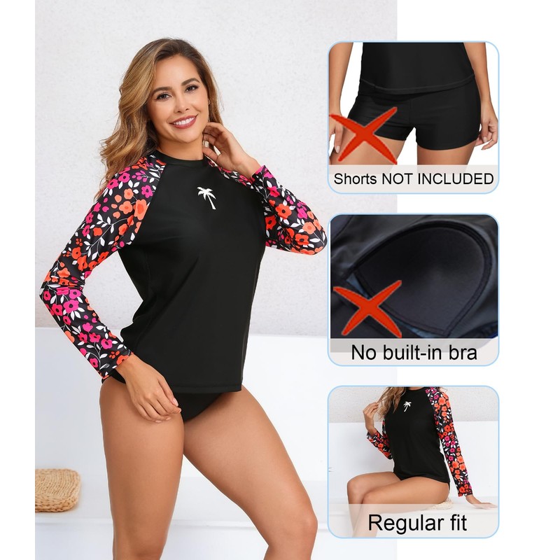 Halcurt Women's Long Sleeve Rash Guard Swim Top UPF50+ SPF