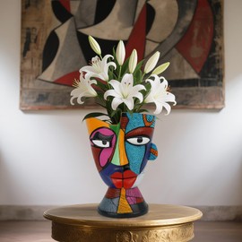 U WONDERFUL Abstract Face Planters Pots Head 7.8 Inch with Drainage - Decorative Plant Pots Retro Rainbow Design, Cute Unique Planter for Succulents/Snake Plants/Cactus Indoor & Outdoor