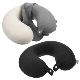 Nogeqi 2 Pcs Neck Pillow Covers with Zipper, U Shaped Travel Pillow Case Cover, Replacement Neck Pillows Case, Washable oft Airplane Pillows Covers, Black Grey(Only Cover, No Filler)