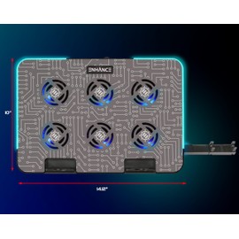 ENHANCE Gaming Voltaic 2 Laptop Cooling Stand - Laptop Cooling Pad with 6 Blue LED Fans, 7 Height Settings, RGB Lighting - Metal Top Cooler Pad with Phone Stand, 2 USB Ports for up to 17 inches