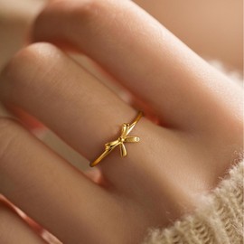 KIFUTENG Bow Ring Mother Daughter Friendship Knot Rings, S925 Sterling Silver Dainty Gold Bow Rings for Women 14K Gold Plated Bowknot Ring Promise Rings for Her Christmas Birthday Gifts for Mom,