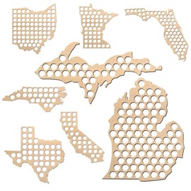 All States Beer Cap Map Michigan – 26×25 inches – 112 caps – Michigan Beer Cap Holder – Birch Plywood