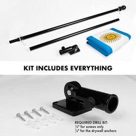 Flag Pole 6Ft Black & Argentina Argentinian Flag 3x5FT Double Sided Embroidered By G128