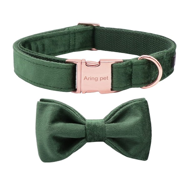 ARING PET Velvet Dog Collar-Christmas Bowtie Dog Collars, Soft&Comfortable Green