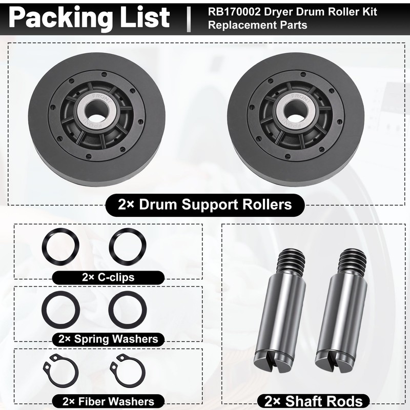 RB170002 AP5186795 Dryer Drum Support Roller Kit Compatible with S-Q