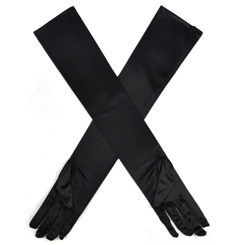 TRIXES Silk Style Elbow Length Gloves Retro Black