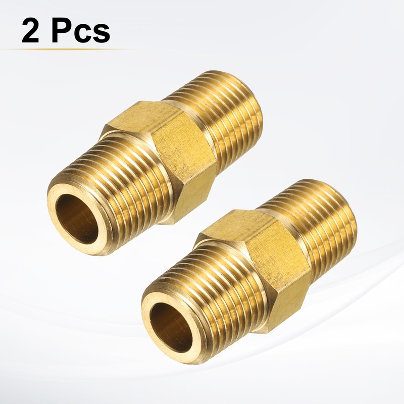 sourcing map 2pcs Brass Pipe Fitting 1/8" BSPT x 1/8"
