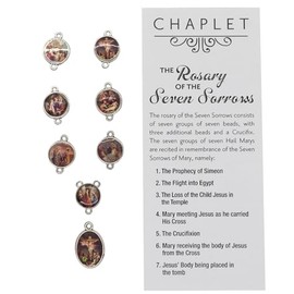 Seven Sorrows of Mary Medals and Instruction Bookmark | Beads for DIY Chaplet of The Sorrowful Mother Rosary | Catholic Craft Supplies | Full-Color Images on Metal