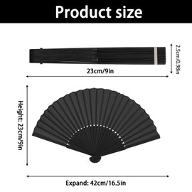 Women's Fans, Pack of 4 Foldable Hand Fans, Black, Elegant Fans for Weddings and Parties, Lightweight and Portable, 37 cm / 14.5 inches, Ideal for Summer and Decoration