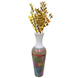 Uniquewise Tall Vases for Floor, Large Contemporary Bamboo Floor Vase for Dining, Living Room, Entryway Decoration Fill It with Dried Branches or Flowers, 29", Multicolored,