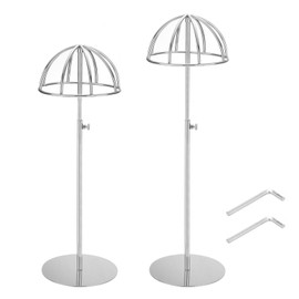 uxcell 2Pcs Stainless Steel Hat Display Stand 12" to 24" Adjustable Height Hat Stand Holder Wigs Display Rack, Anti-Rust Non-Slip Showcase for Baseball Caps Fedora Wig (Silver)