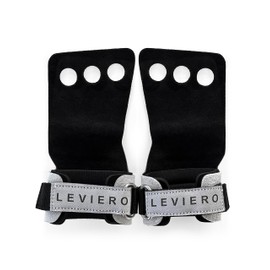 LEVIERO Woddies Gymnastics Grips for Crossfit, Pull-Ups, Weightlifting - Soft Leather, Comfort Fit, Durable WOD Grips for Adults XS Black
