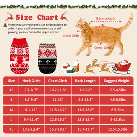 BWOGUE 2 Packs Cat Christmas Sweater, Knitwear Puppy Christmas Sweater with Reindeer Snowflake, Turtleneck Pet Kitten Christmas Sweaters for Cats Kitty Puppy Small Dogs（XL）