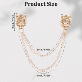 2Pcs Wolf Pin, Collar Chain Brooch Pins, Suit Chain, Lapel Pin for Men, Shawl Clip, Suit Pins for Men, Viking Brooch, Lapel Chain, Collar Clip, Mens Brooches for Suits, Decorative Pins for Clothing (Wolf)